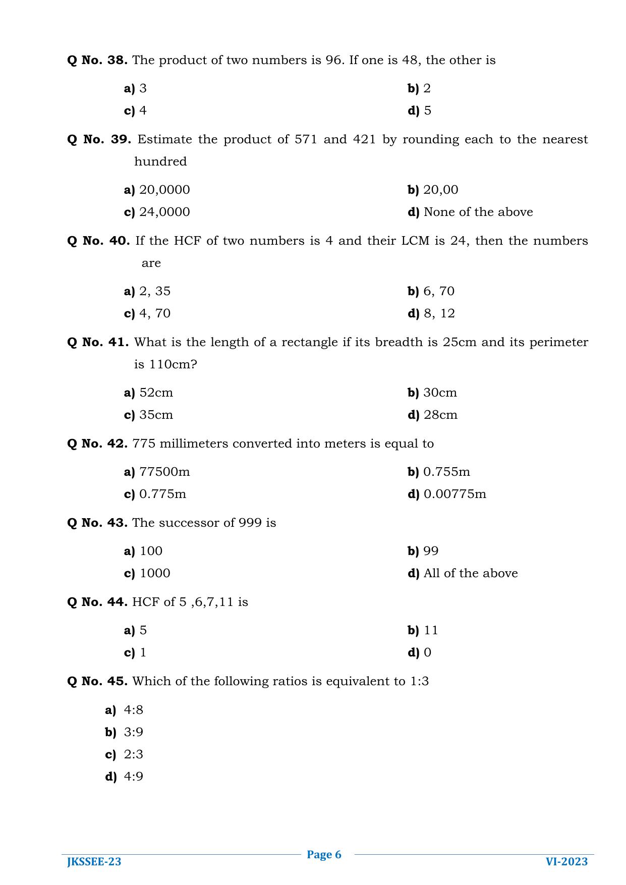 JKSSEE 2023 Class 6 Question Paper - Page 6