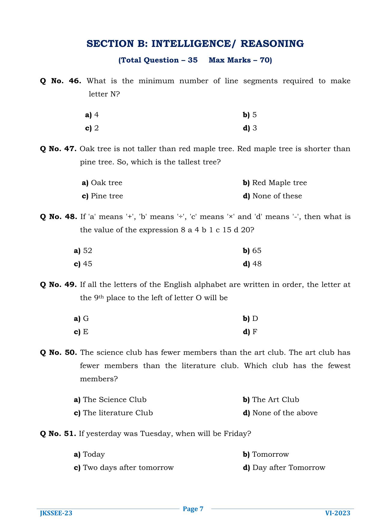 JKSSEE 2023 Class 6 Question Paper - Page 7