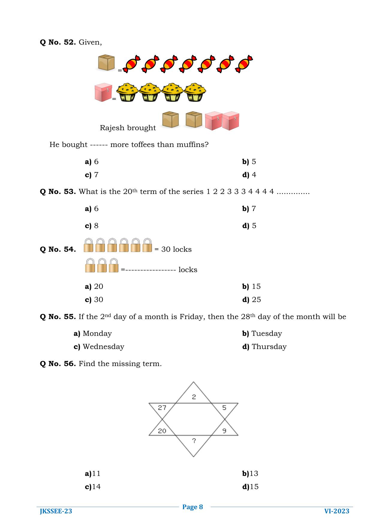 JKSSEE 2023 Class 6 Question Paper - Page 8