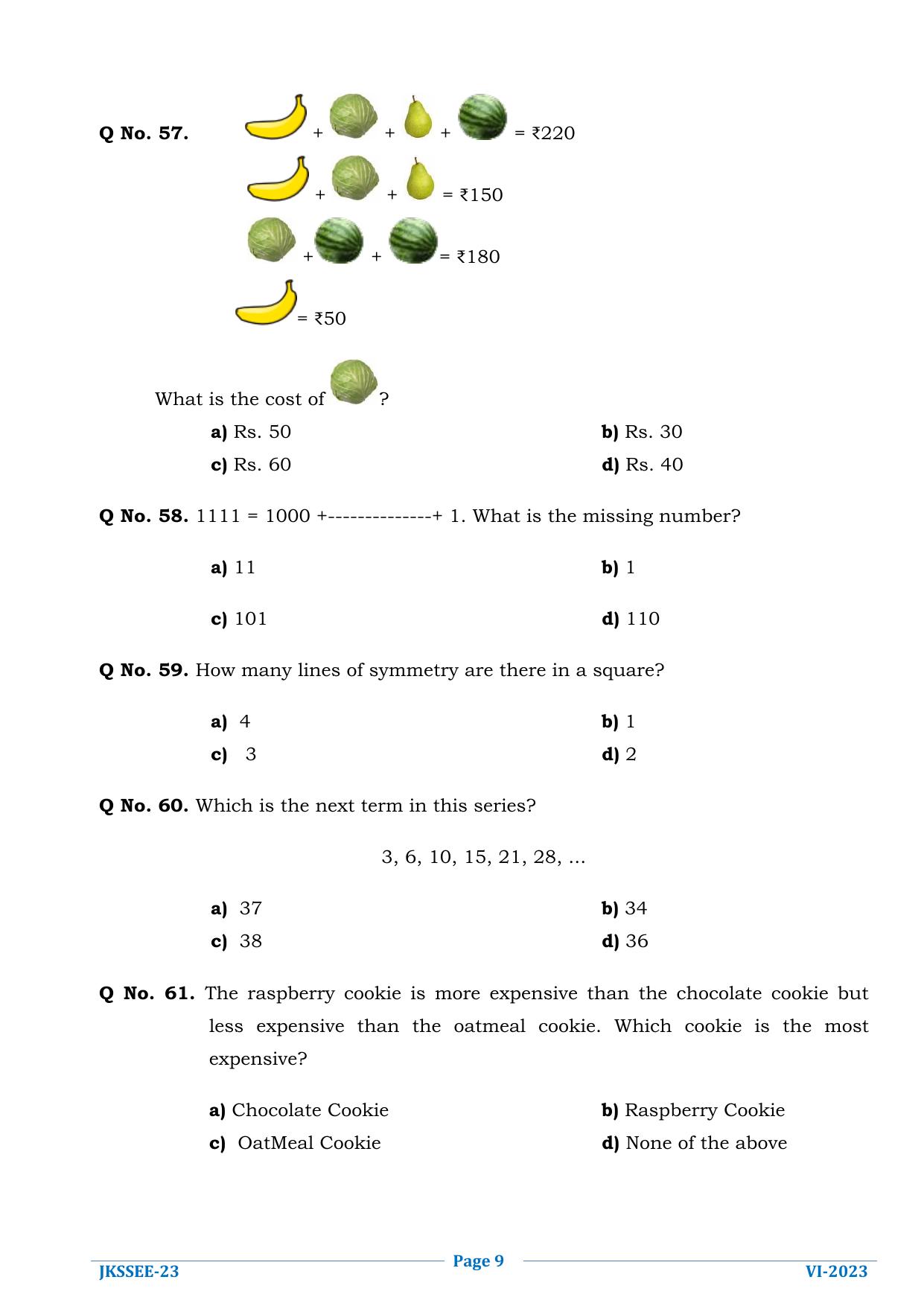 JKSSEE 2023 Class 6 Question Paper - Page 9