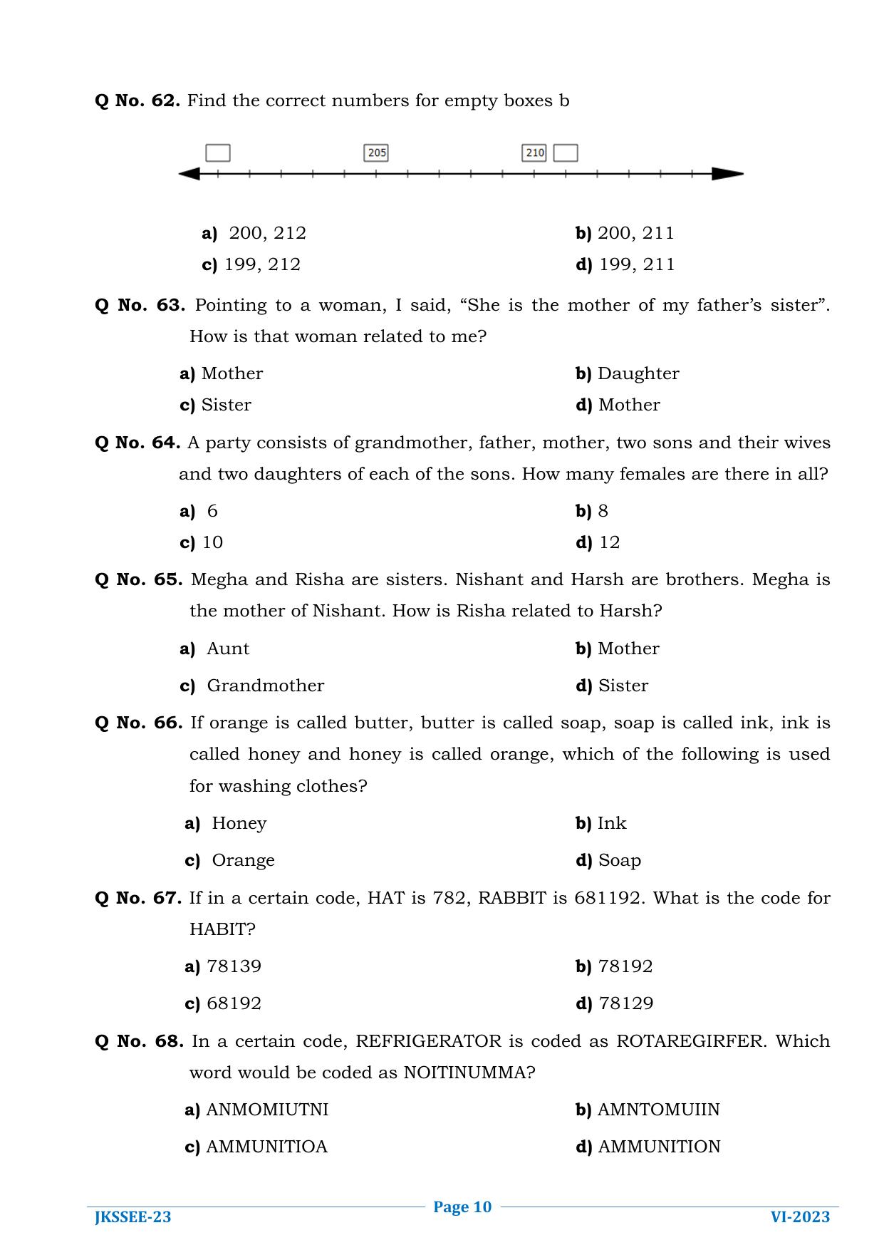JKSSEE 2023 Class 6 Question Paper - Page 10