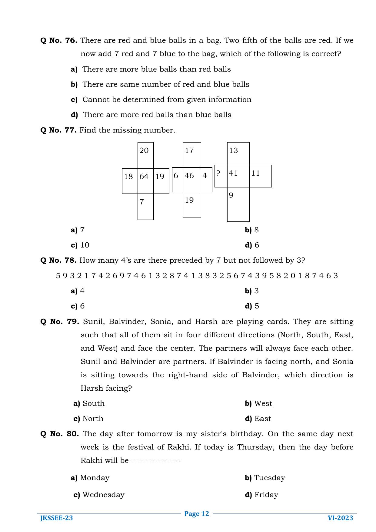 JKSSEE 2023 Class 6 Question Paper - Page 12