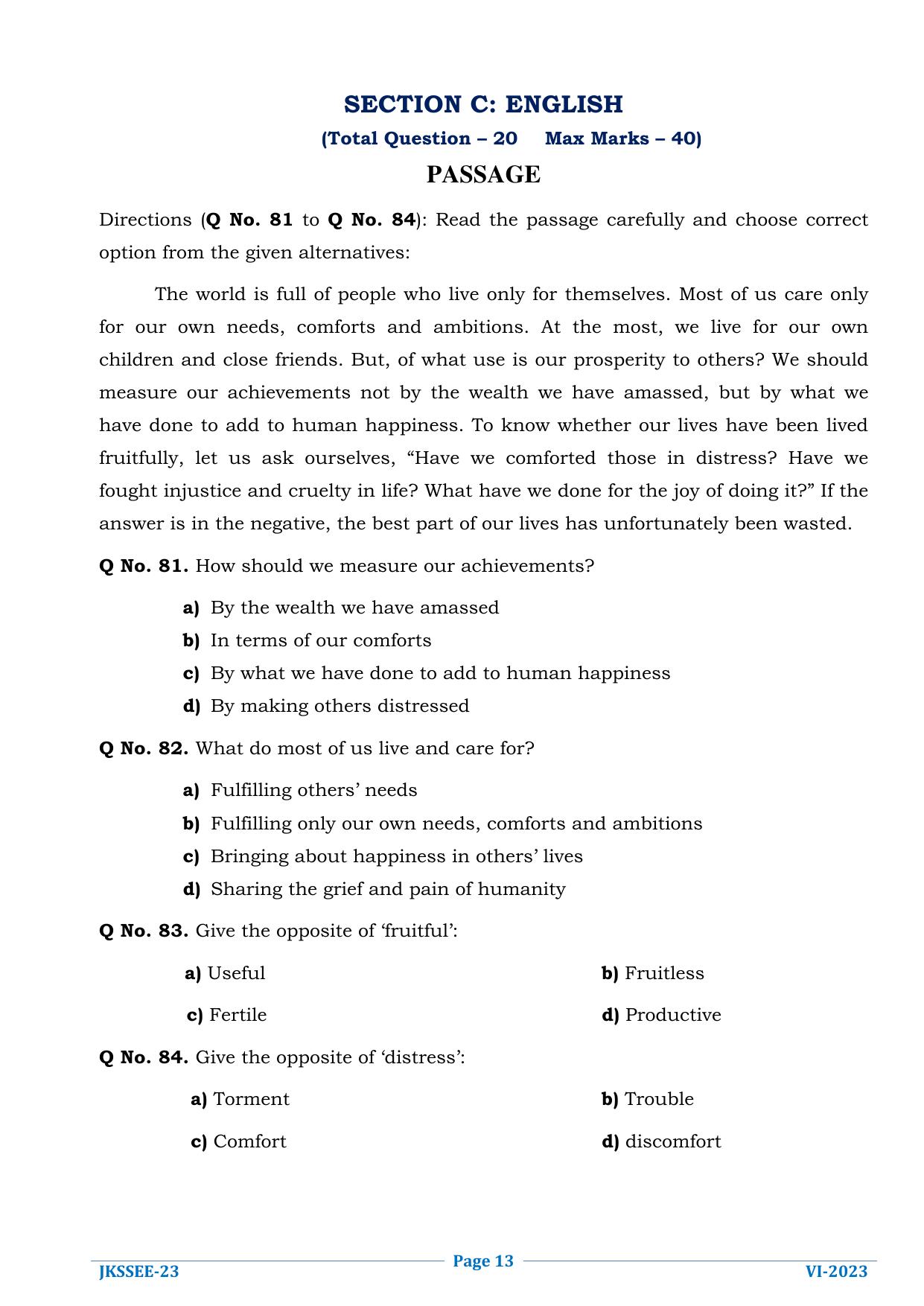 JKSSEE 2023 Class 6 Question Paper - Page 13