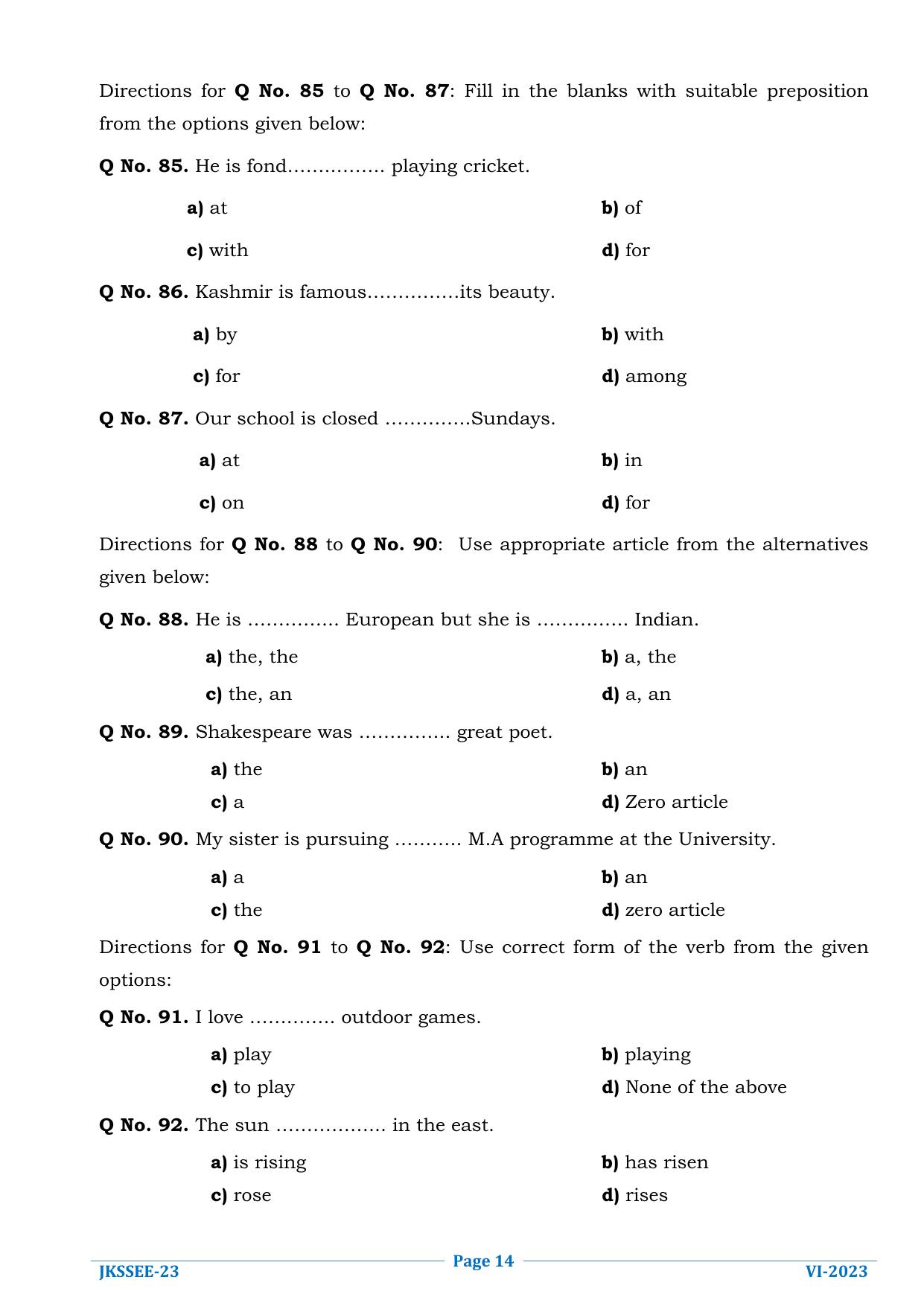 JKSSEE 2023 Class 6 Question Paper - Page 14