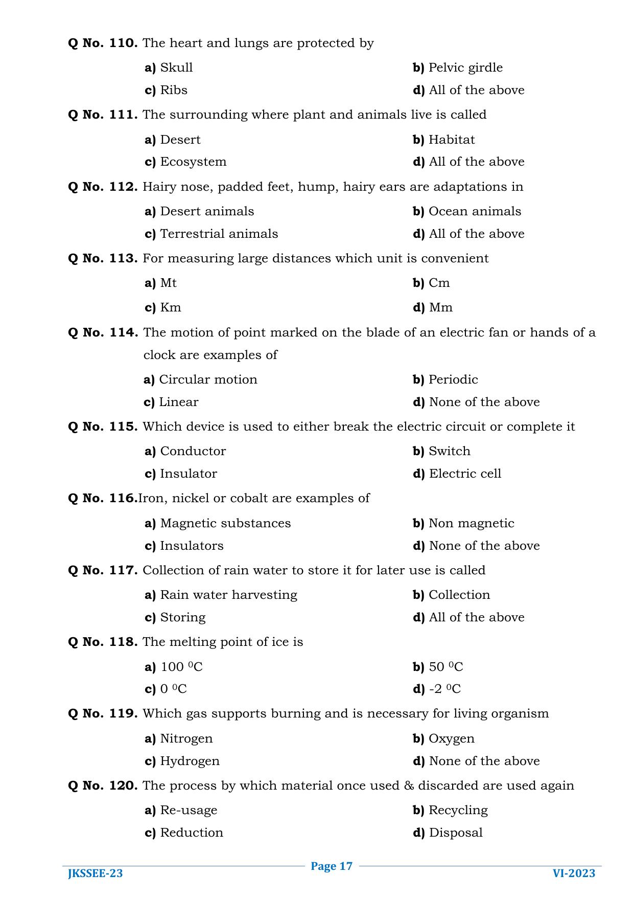 JKSSEE 2023 Class 6 Question Paper - Page 17