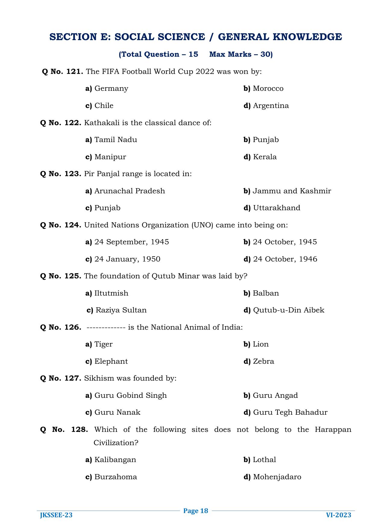 JKSSEE 2023 Class 6 Question Paper - Page 18