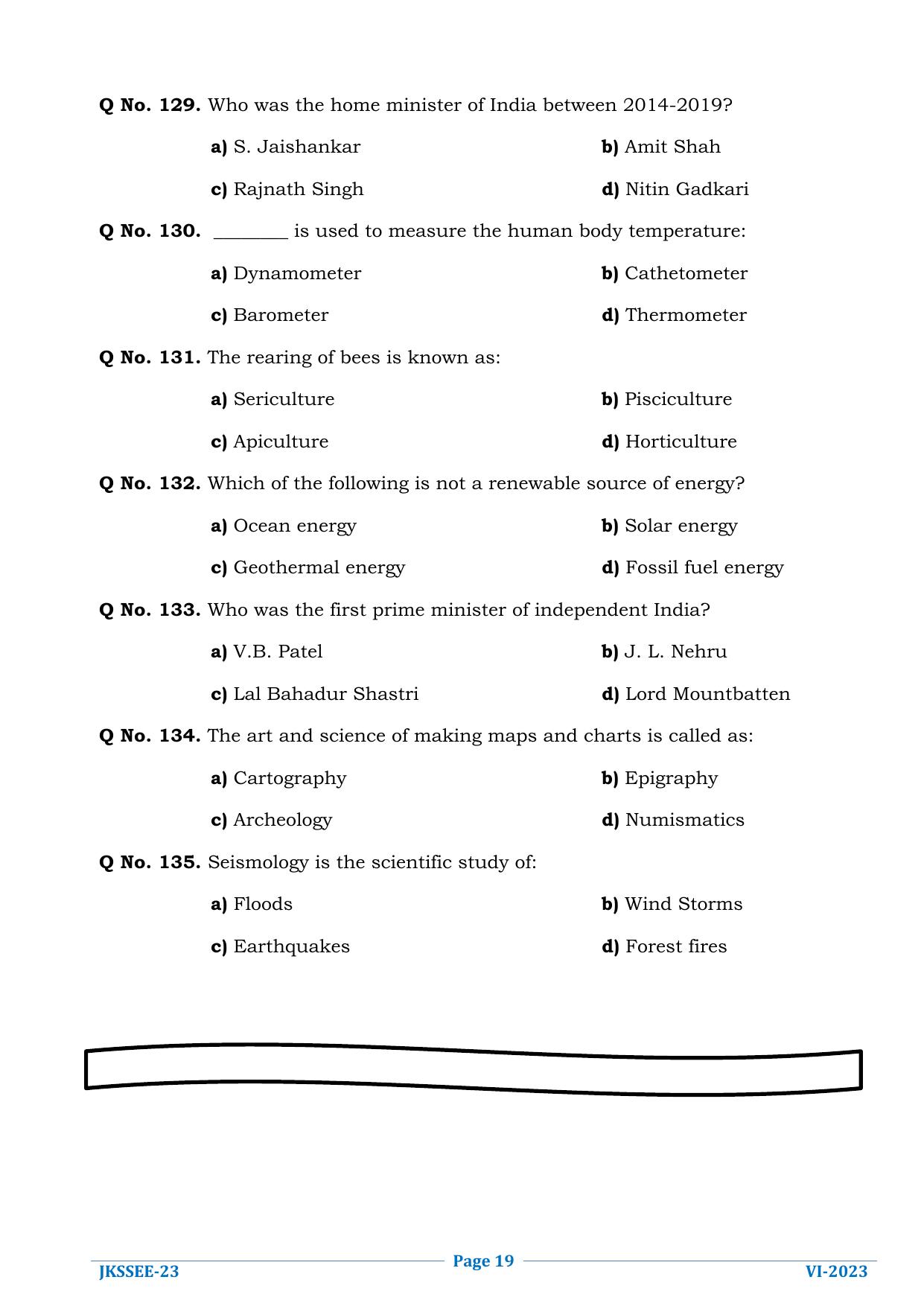 JKSSEE 2023 Class 6 Question Paper - Page 19