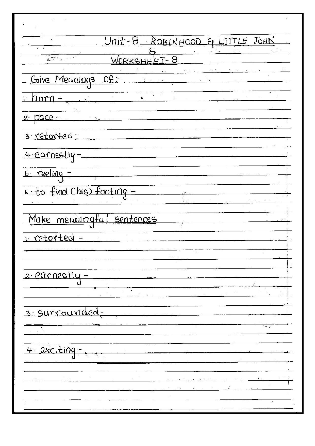 Worksheet for Class 5 English Robinhood and Little John Assignment - Page 1