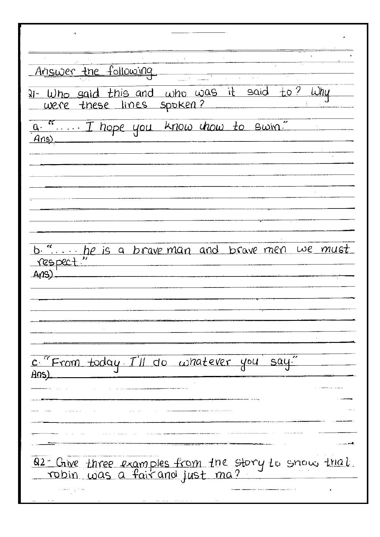 Worksheet for Class 5 English Robinhood and Little John Assignment - Page 2