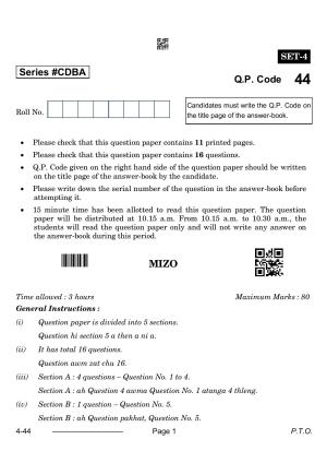 CBSE Class 10 Mizo 2024 Question Paper