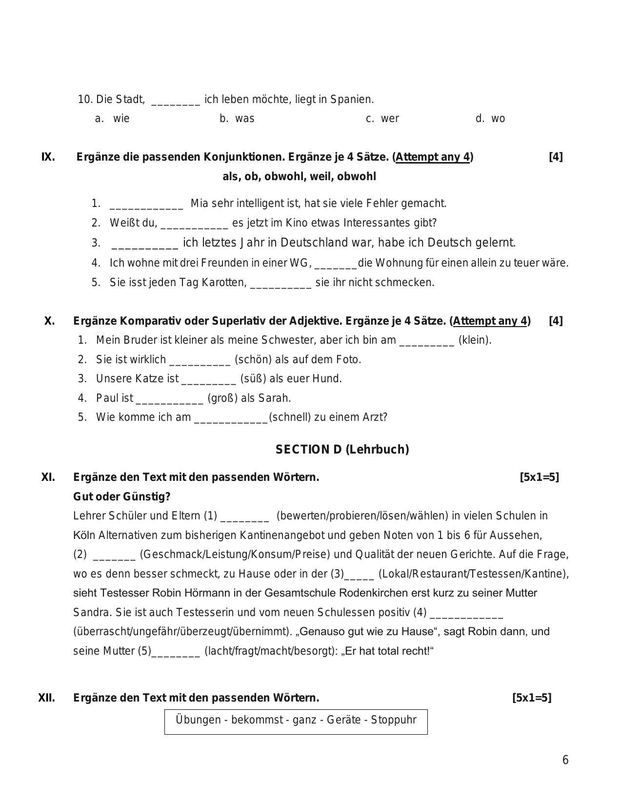 CBSE Class 10 German Sample Paper 2024 - Page 6