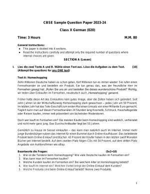CBSE Class 10 German Sample Paper 2024
