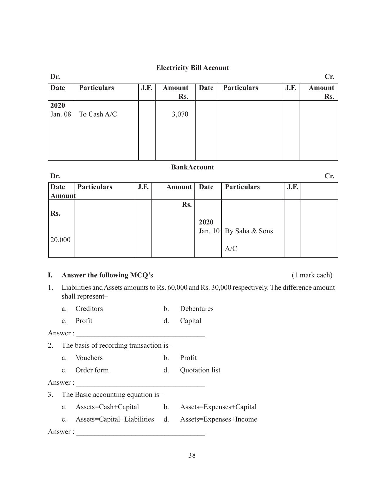 Tripura Board Class 11 Accountency Part-I & II English Version Workbooks - Page 42