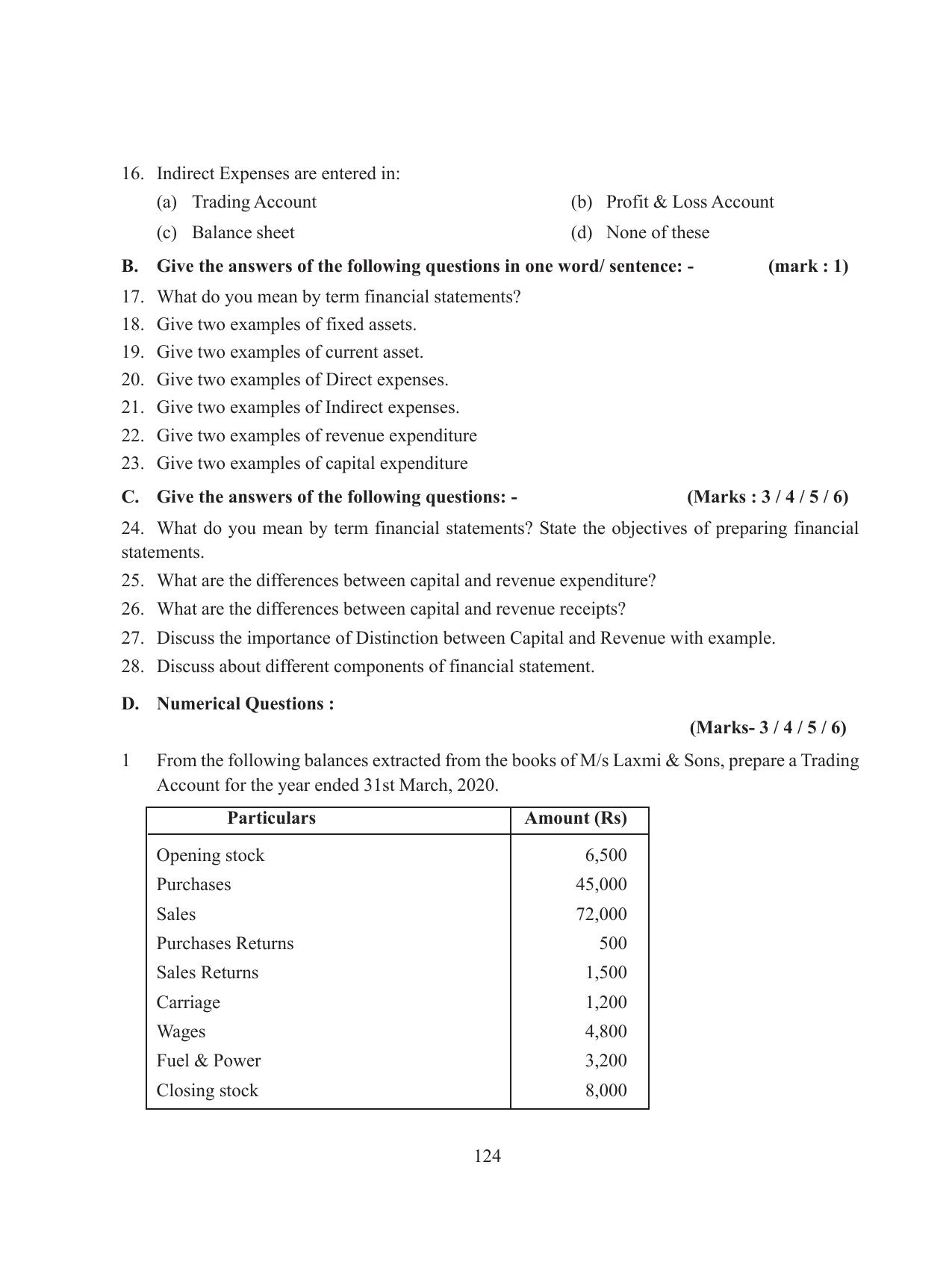 Tripura Board Class 11 Accountency Part-I & II English Version Workbooks - Page 128