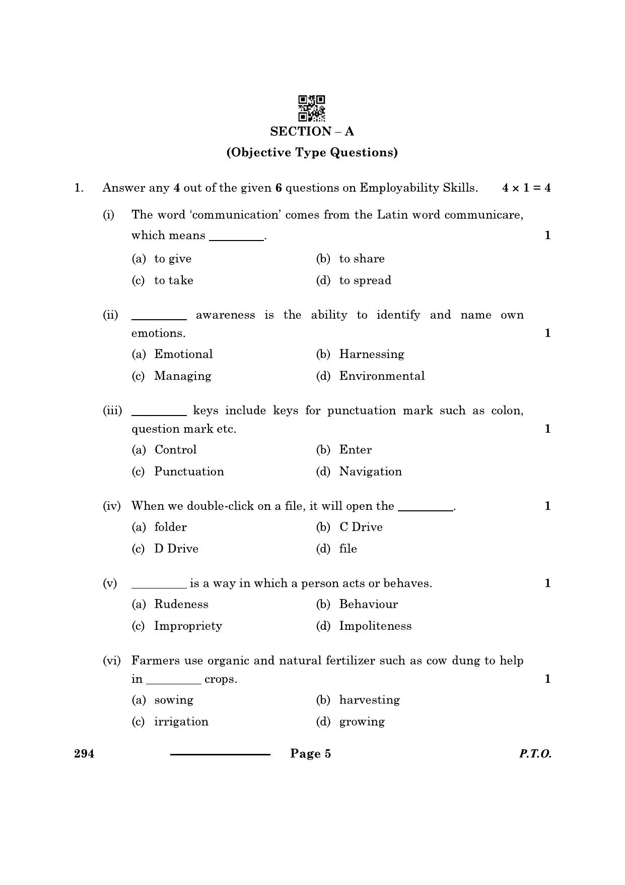 CBSE Class 10 Beauty & Wellness 2024 Question Paper - Page 5