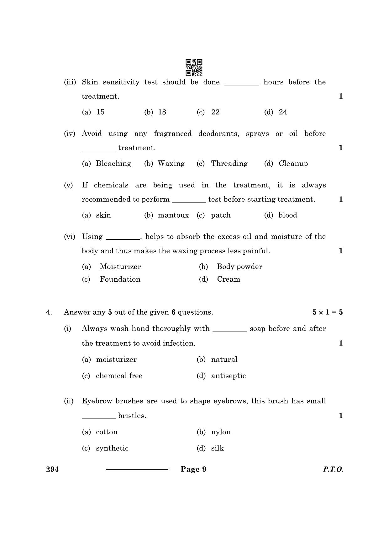 CBSE Class 10 Beauty & Wellness 2024 Question Paper - Page 9