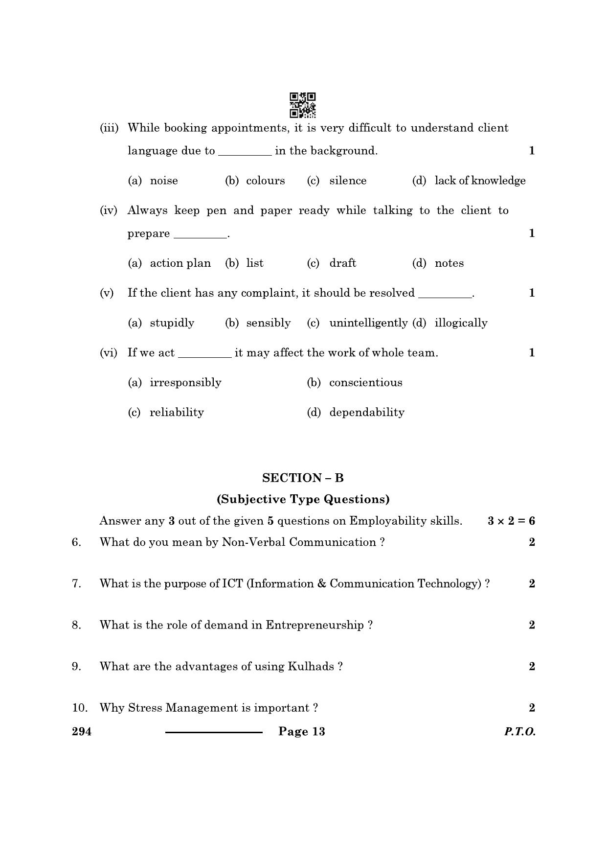 CBSE Class 10 Beauty & Wellness 2024 Question Paper - Page 13