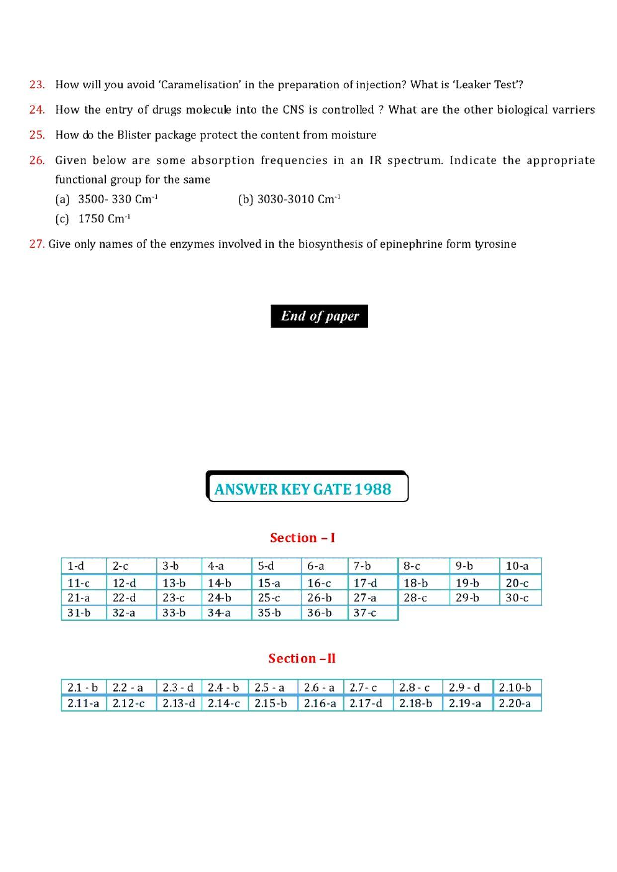 GPAT 1988 Question Paper with Answer Key - Page 11