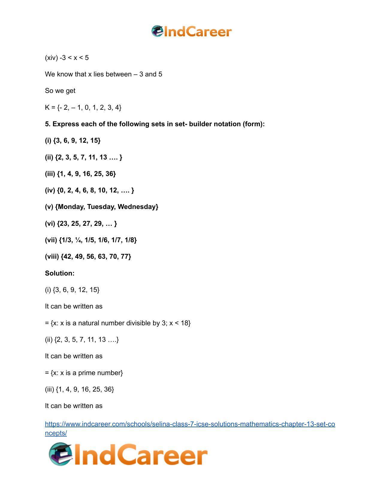 Selina Class 7 ICSE Solutions Mathematics : Chapter 13- Set Concepts - Page 6