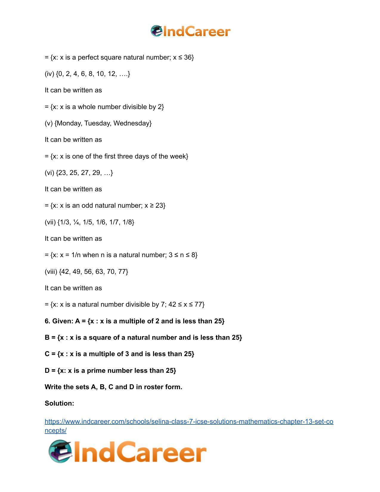 Selina Class 7 ICSE Solutions Mathematics : Chapter 13- Set Concepts - Page 7