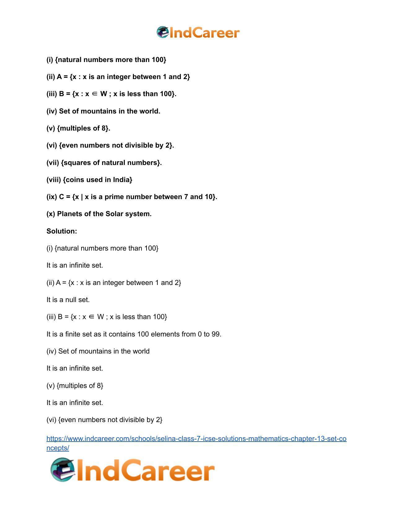 Selina Class 7 ICSE Solutions Mathematics : Chapter 13- Set Concepts - Page 9