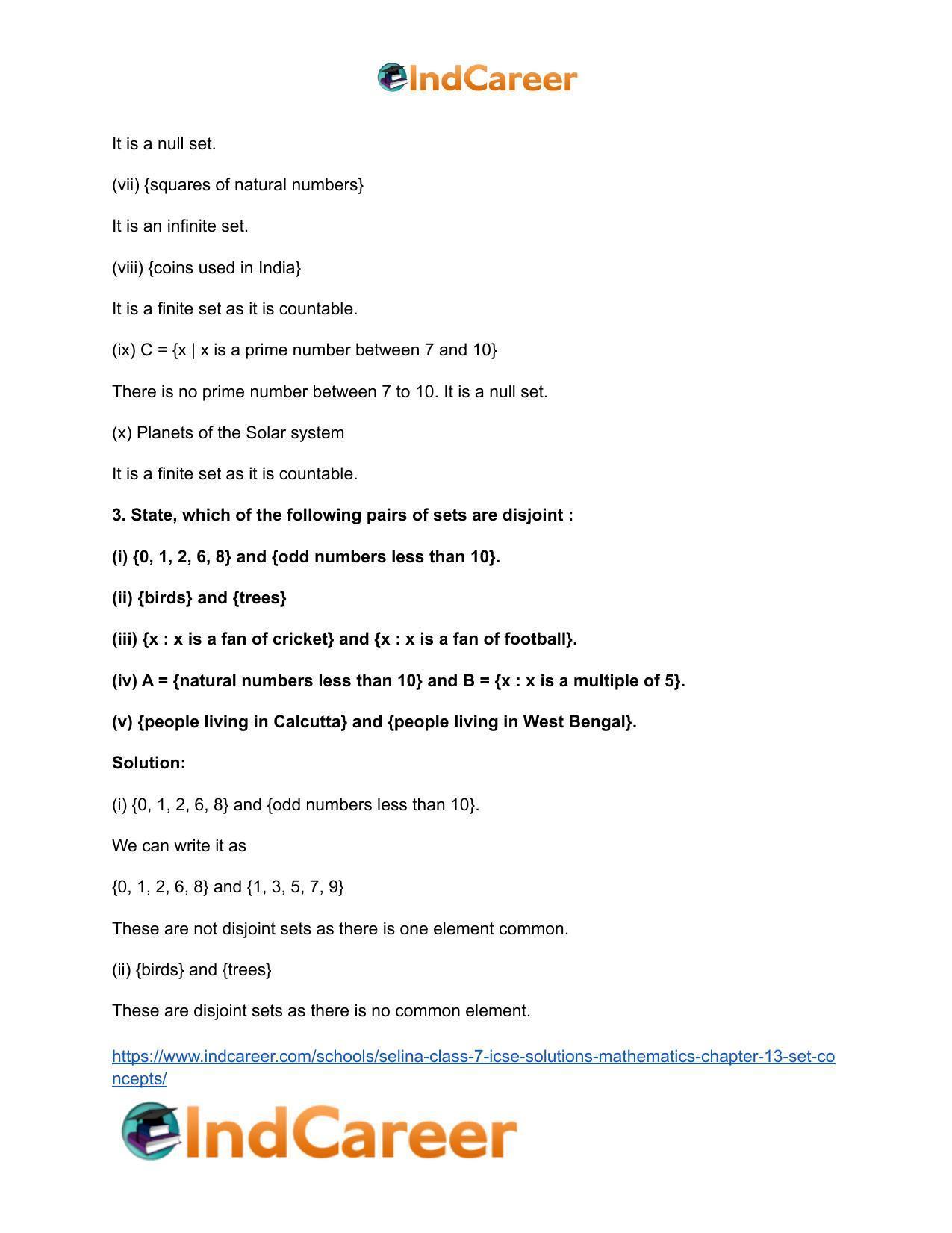 Selina Class 7 ICSE Solutions Mathematics : Chapter 13- Set Concepts - Page 10