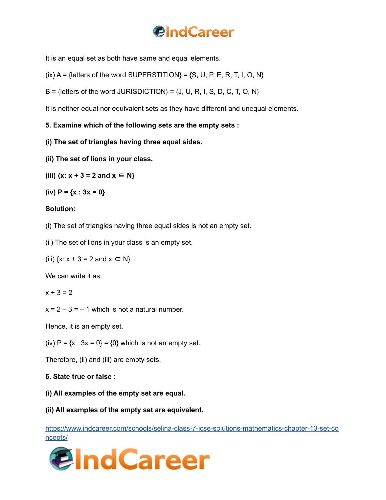 Selina Class 7 ICSE Solutions Mathematics : Chapter 13- Set Concepts - Page 13