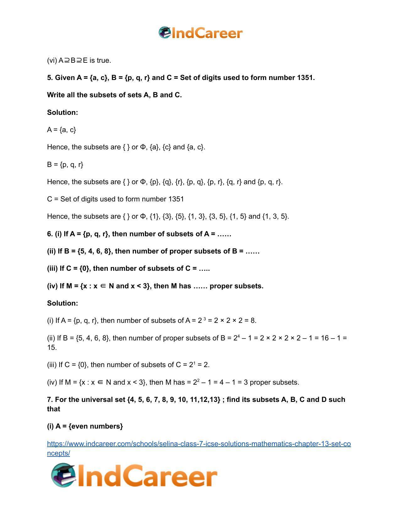 Selina Class 7 ICSE Solutions Mathematics : Chapter 13- Set Concepts - Page 18