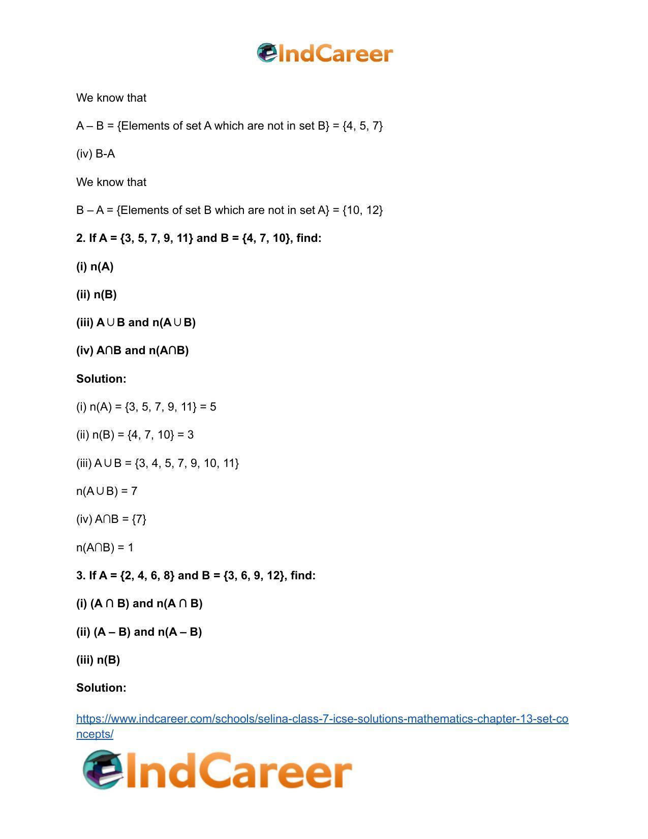 Selina Class 7 ICSE Solutions Mathematics : Chapter 13- Set Concepts - Page 20