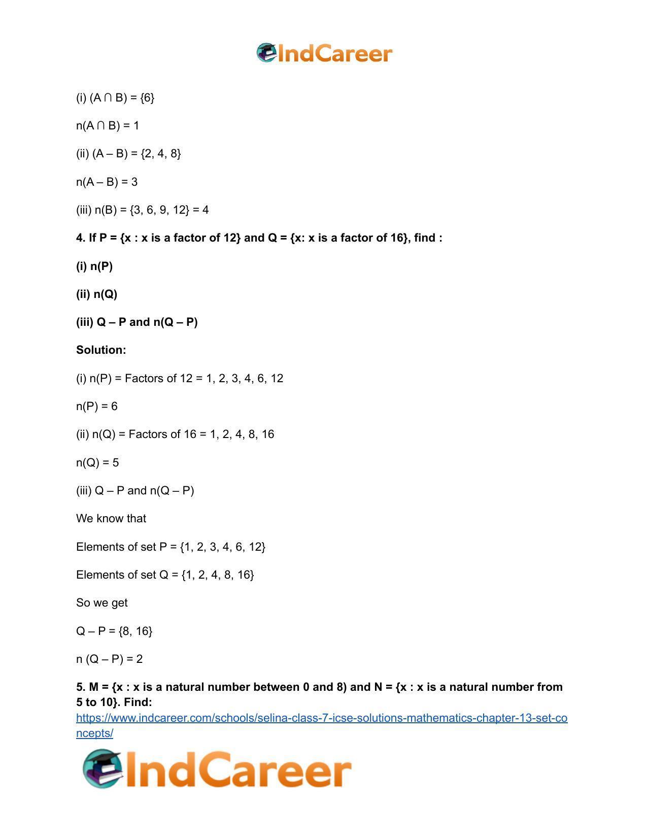 Selina Class 7 ICSE Solutions Mathematics : Chapter 13- Set Concepts - Page 21