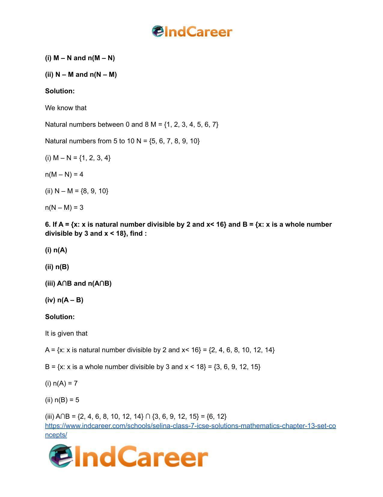 Selina Class 7 ICSE Solutions Mathematics : Chapter 13- Set Concepts - Page 22