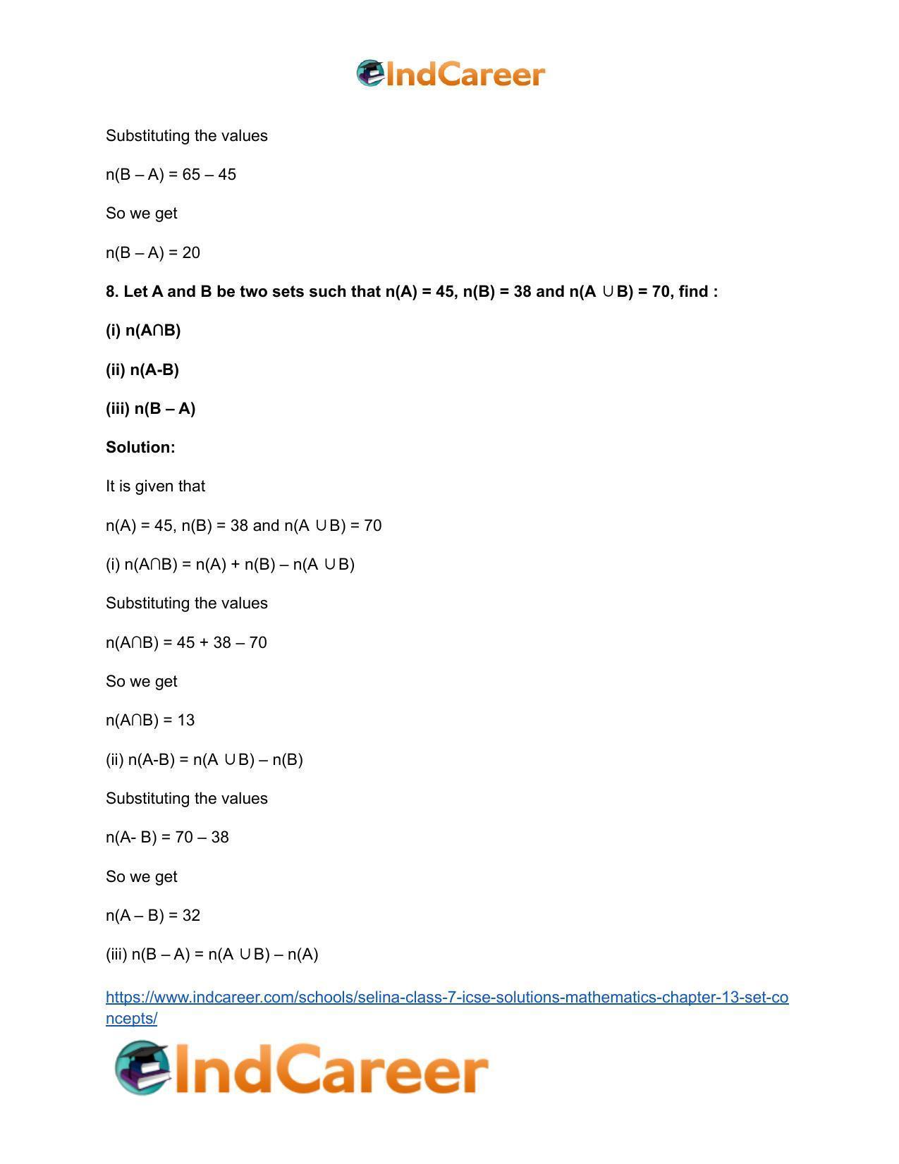 Selina Class 7 ICSE Solutions Mathematics : Chapter 13- Set Concepts - Page 24