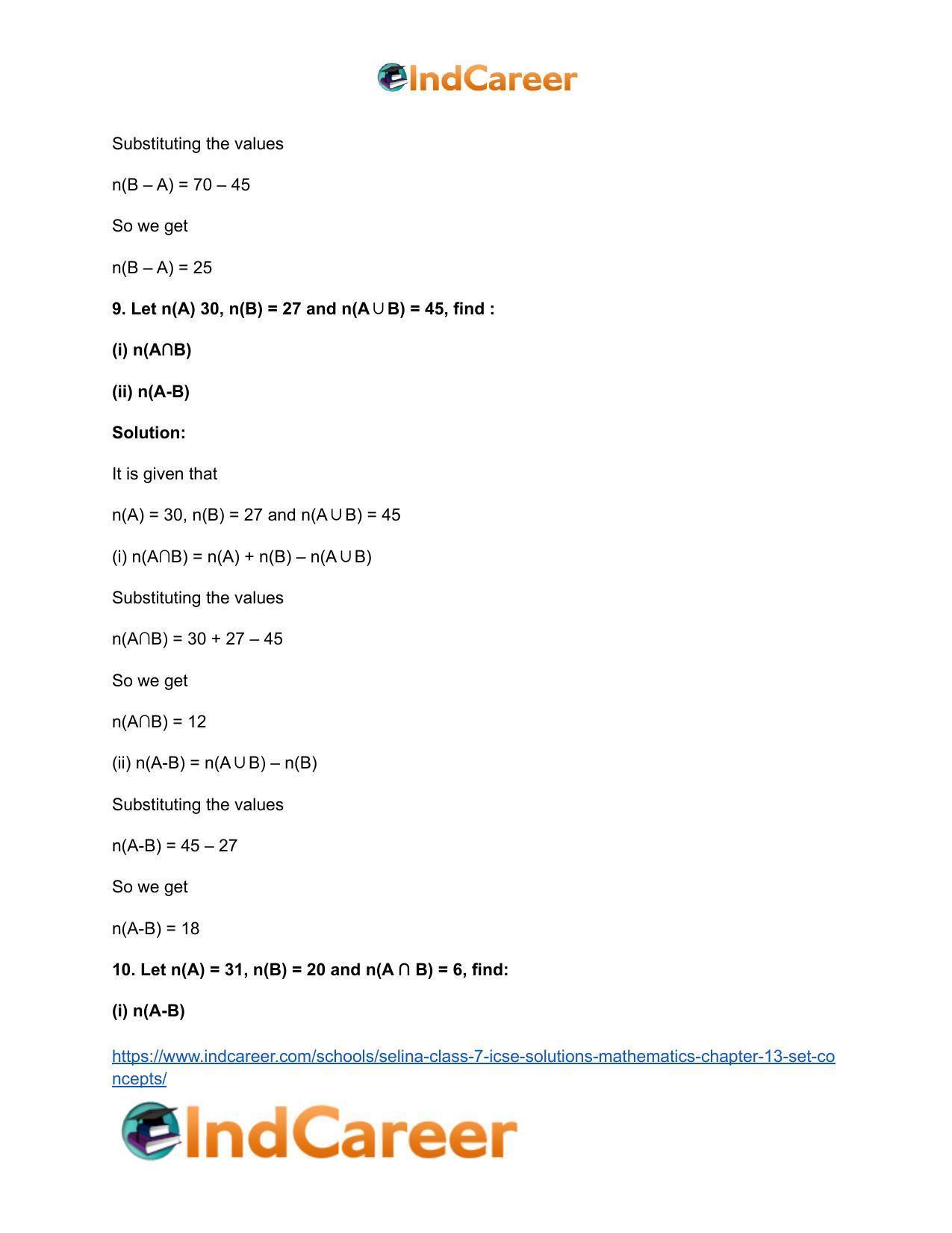 Selina Class 7 ICSE Solutions Mathematics : Chapter 13- Set Concepts - Page 25