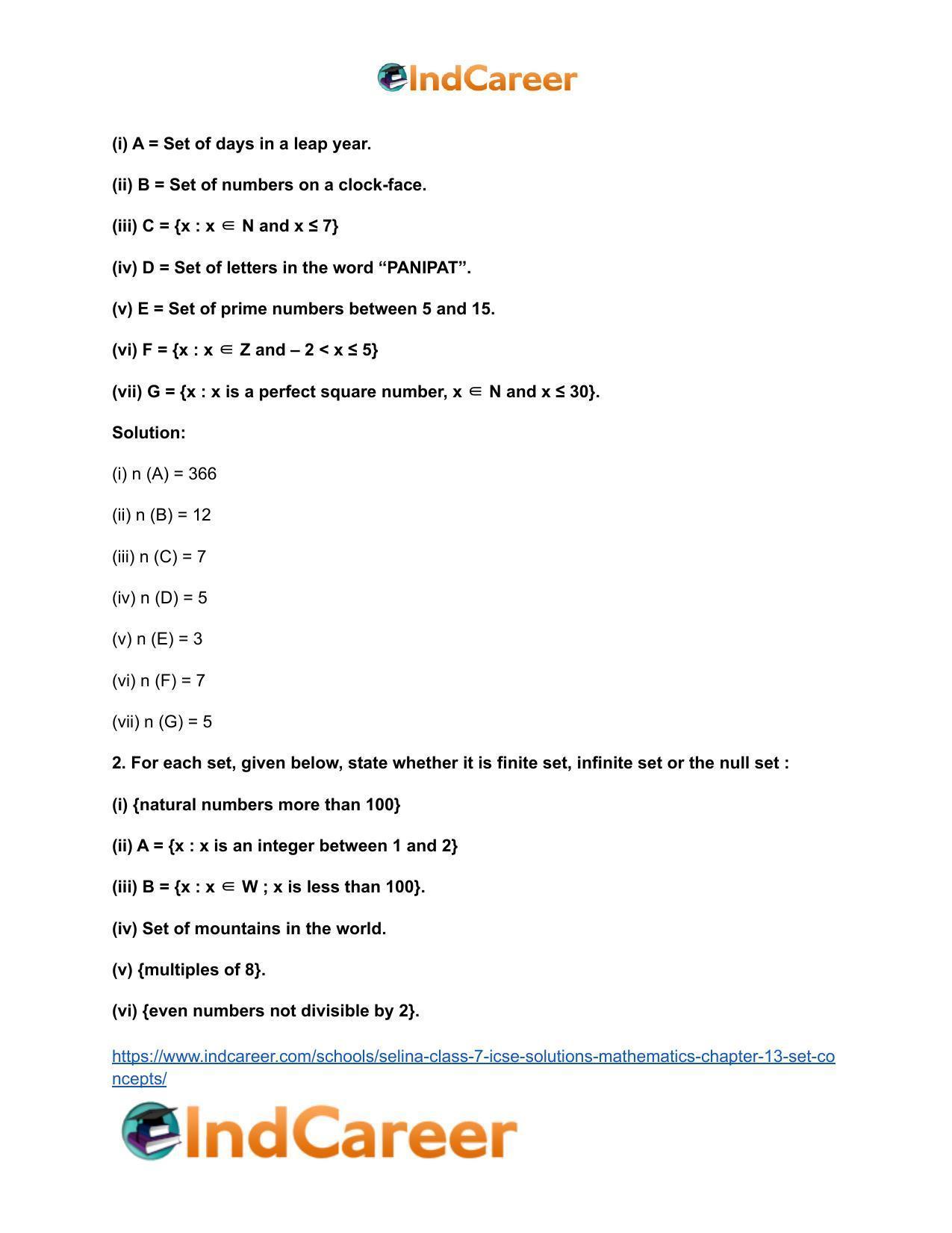 Selina Class 7 ICSE Solutions Mathematics : Chapter 13- Set Concepts - Page 27