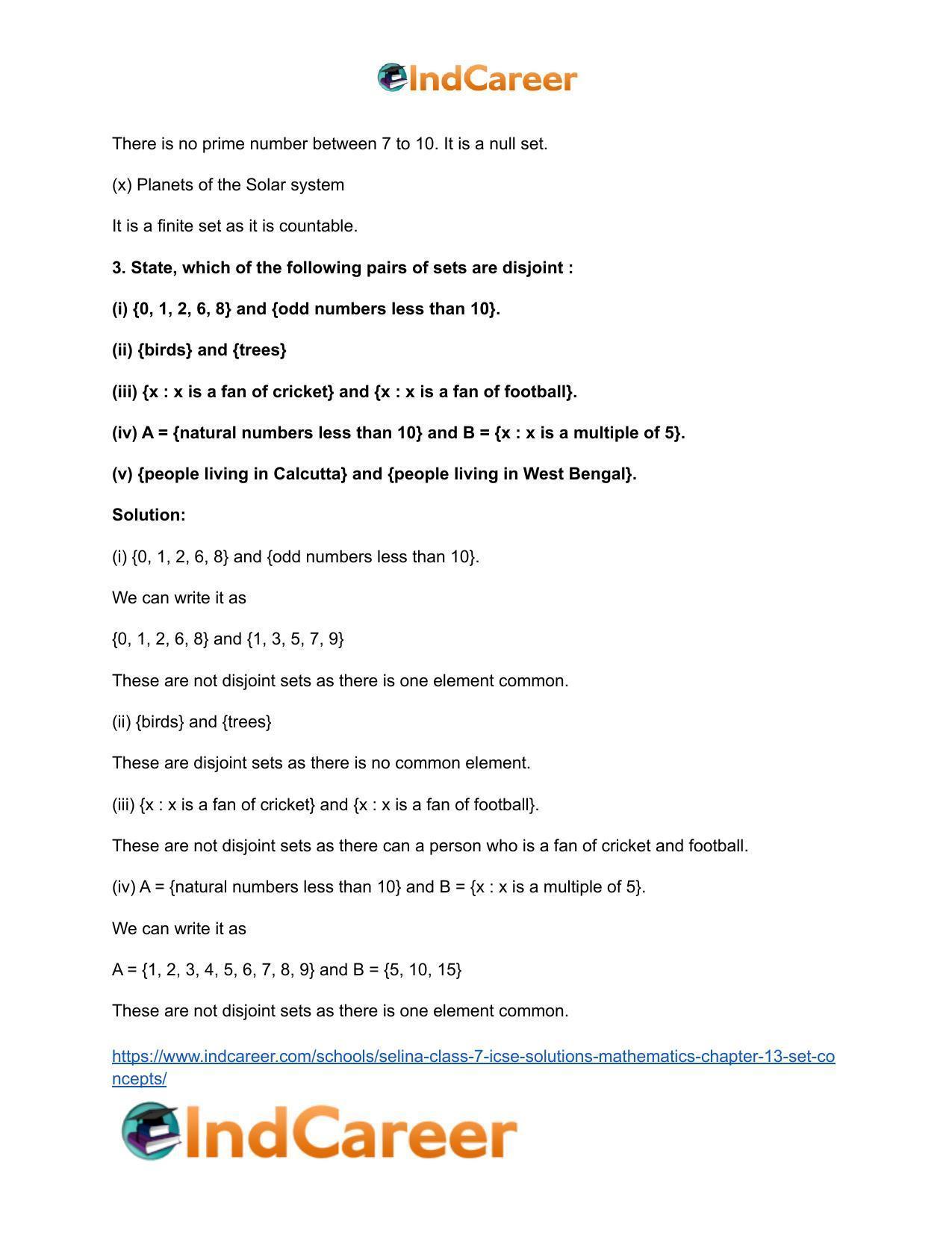 Selina Class 7 ICSE Solutions Mathematics : Chapter 13- Set Concepts - Page 29