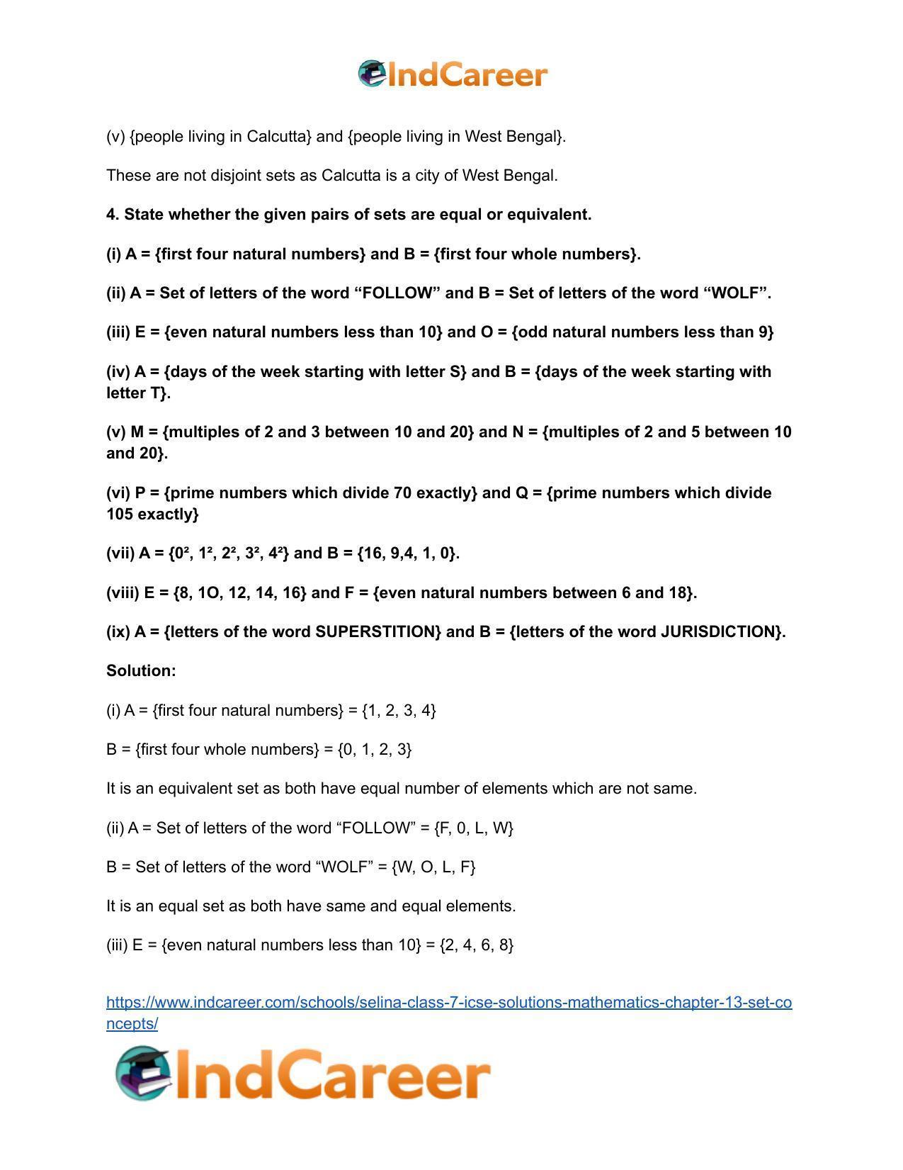 Selina Class 7 ICSE Solutions Mathematics : Chapter 13- Set Concepts - Page 30