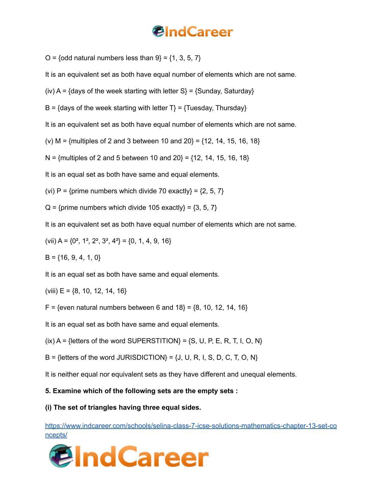 Selina Class 7 ICSE Solutions Mathematics : Chapter 13- Set Concepts - Page 31
