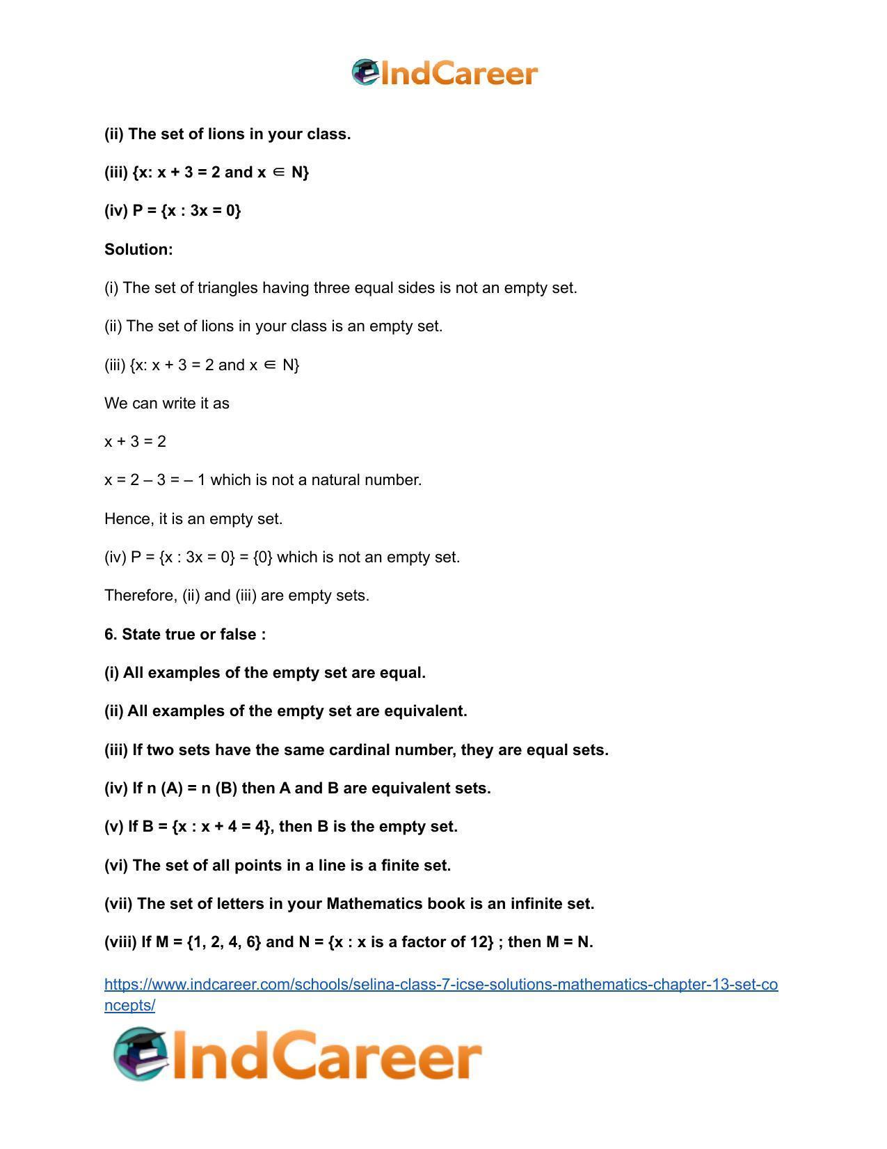Selina Class 7 ICSE Solutions Mathematics : Chapter 13- Set Concepts - Page 32
