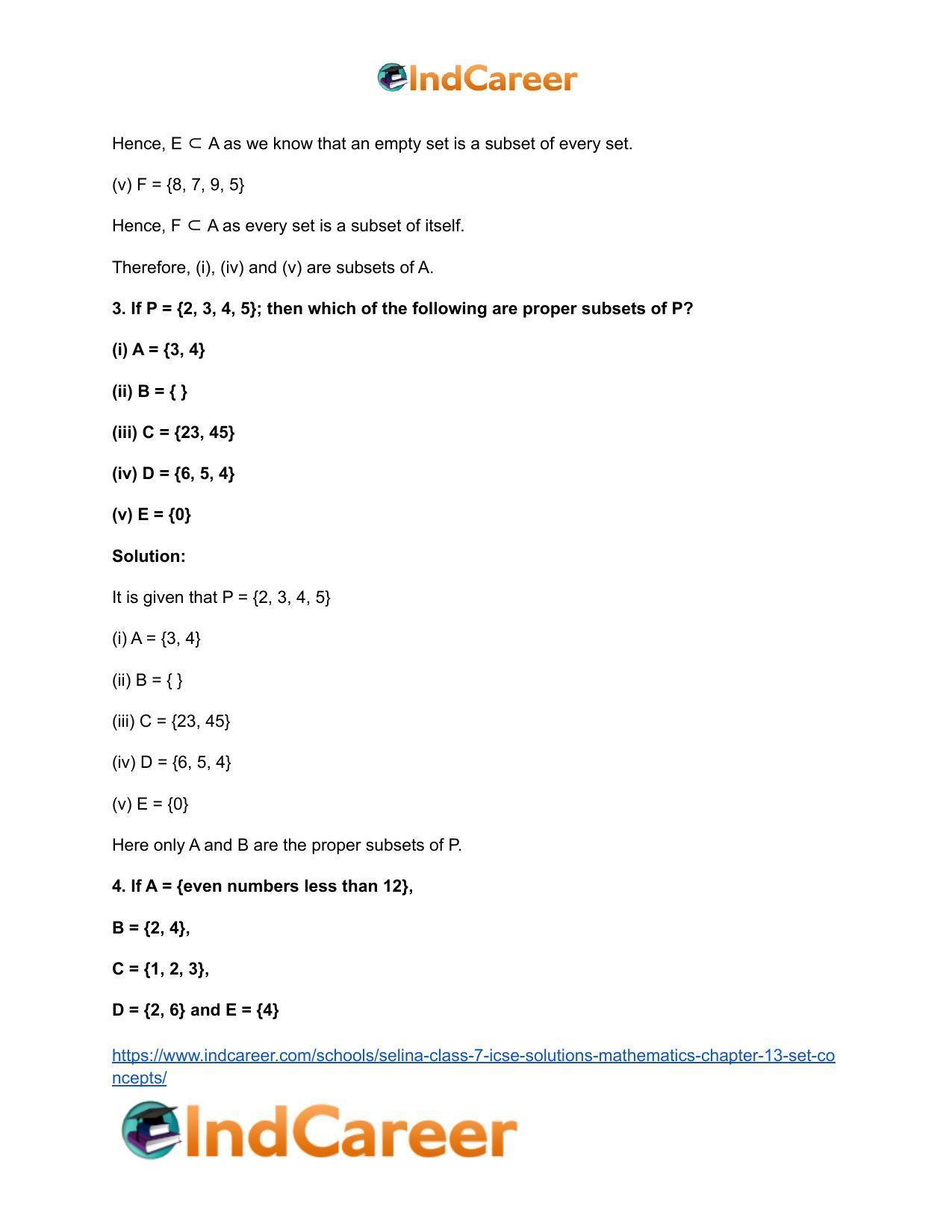 Selina Class 7 ICSE Solutions Mathematics : Chapter 13- Set Concepts - Page 35