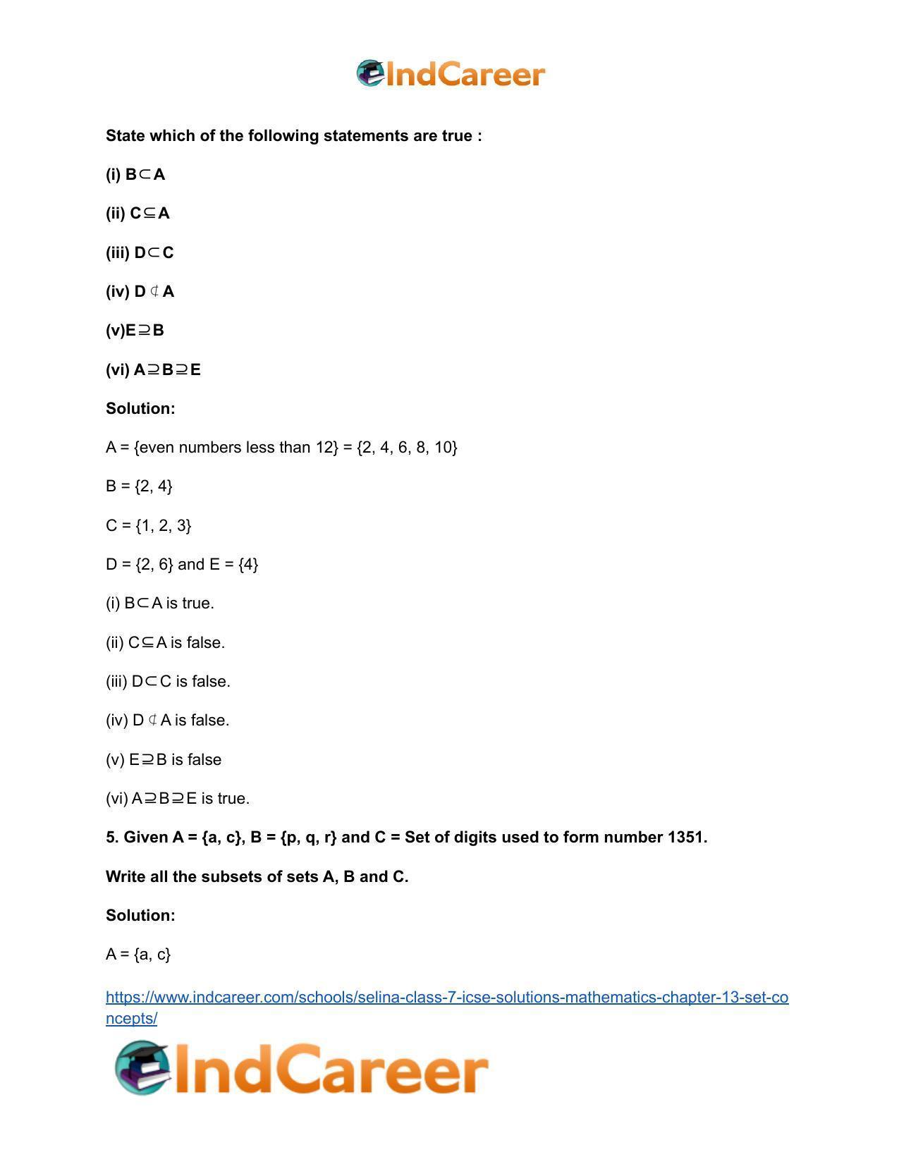 Selina Class 7 ICSE Solutions Mathematics : Chapter 13- Set Concepts - Page 36