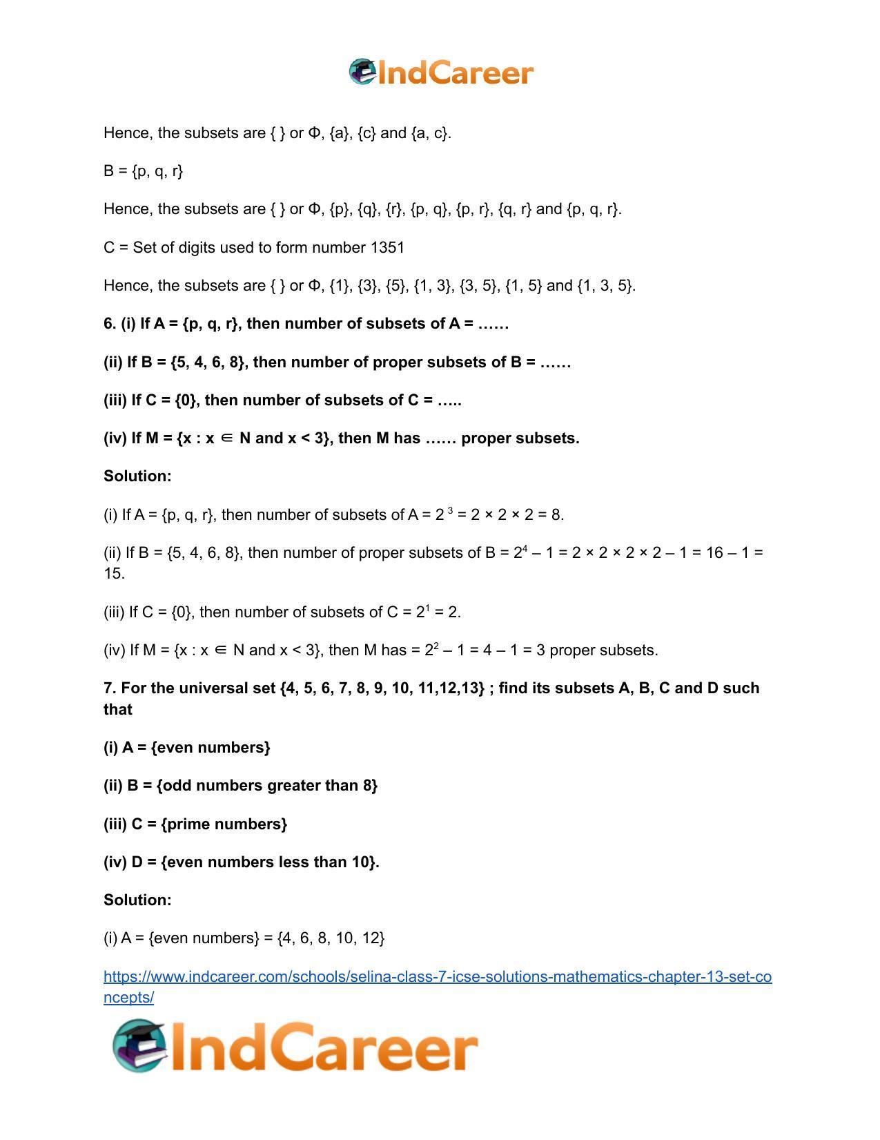 Selina Class 7 ICSE Solutions Mathematics : Chapter 13- Set Concepts - Page 37