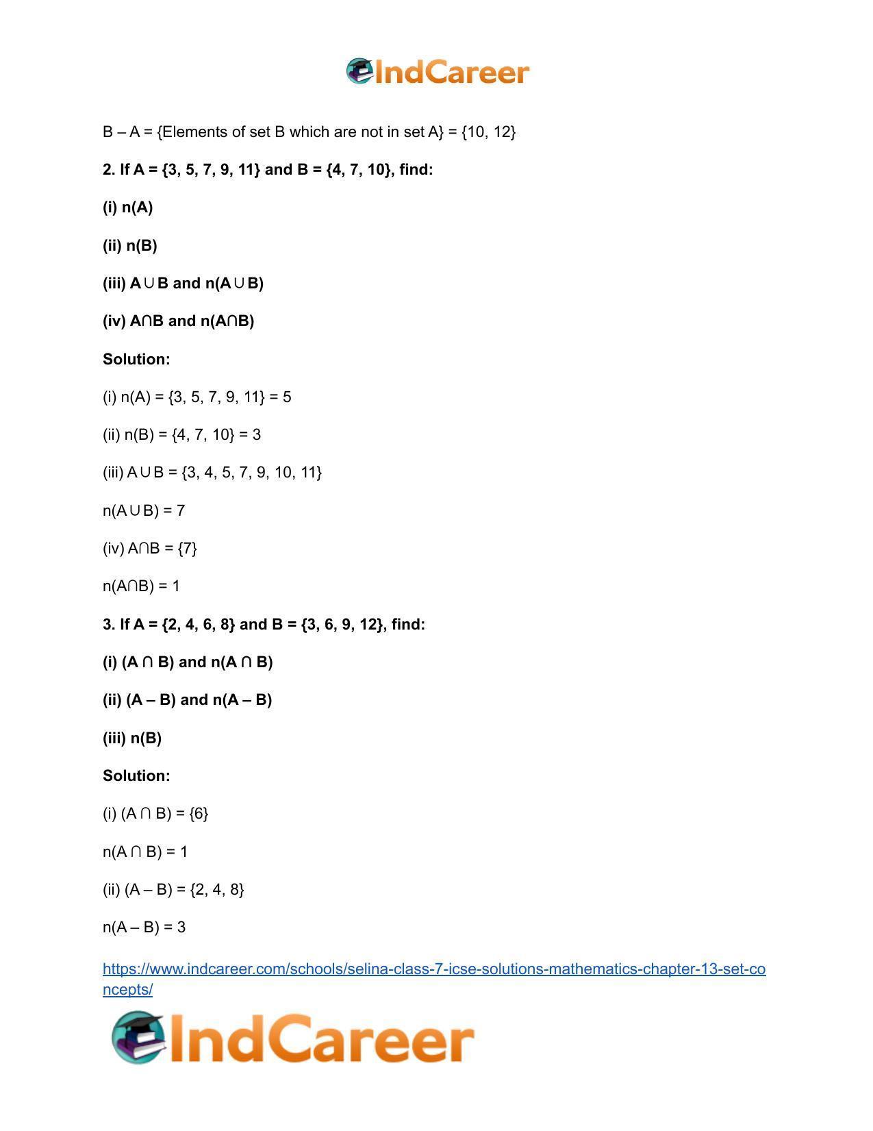 Selina Class 7 ICSE Solutions Mathematics : Chapter 13- Set Concepts - Page 39