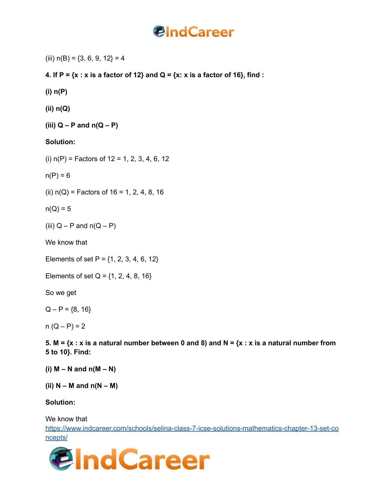 Selina Class 7 ICSE Solutions Mathematics : Chapter 13- Set Concepts - Page 40