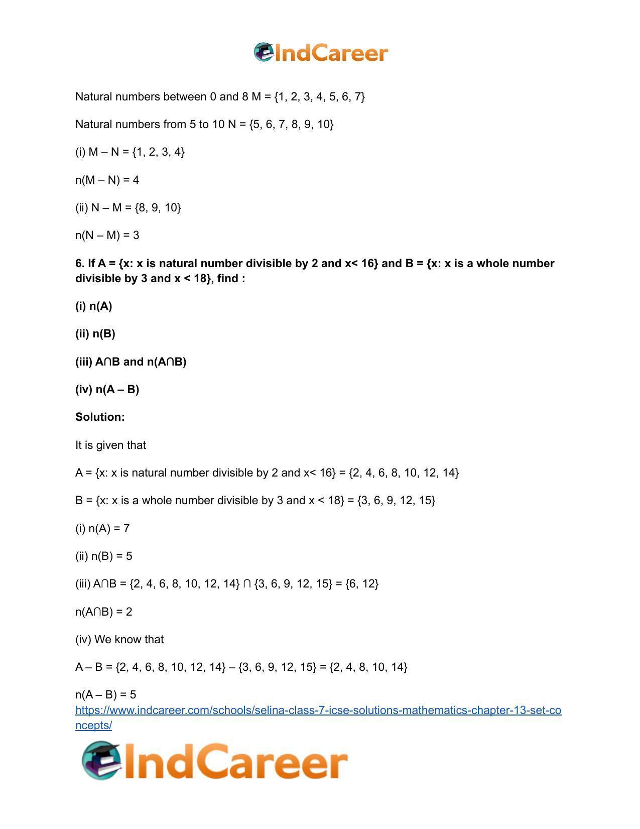 Selina Class 7 ICSE Solutions Mathematics : Chapter 13- Set Concepts - Page 41