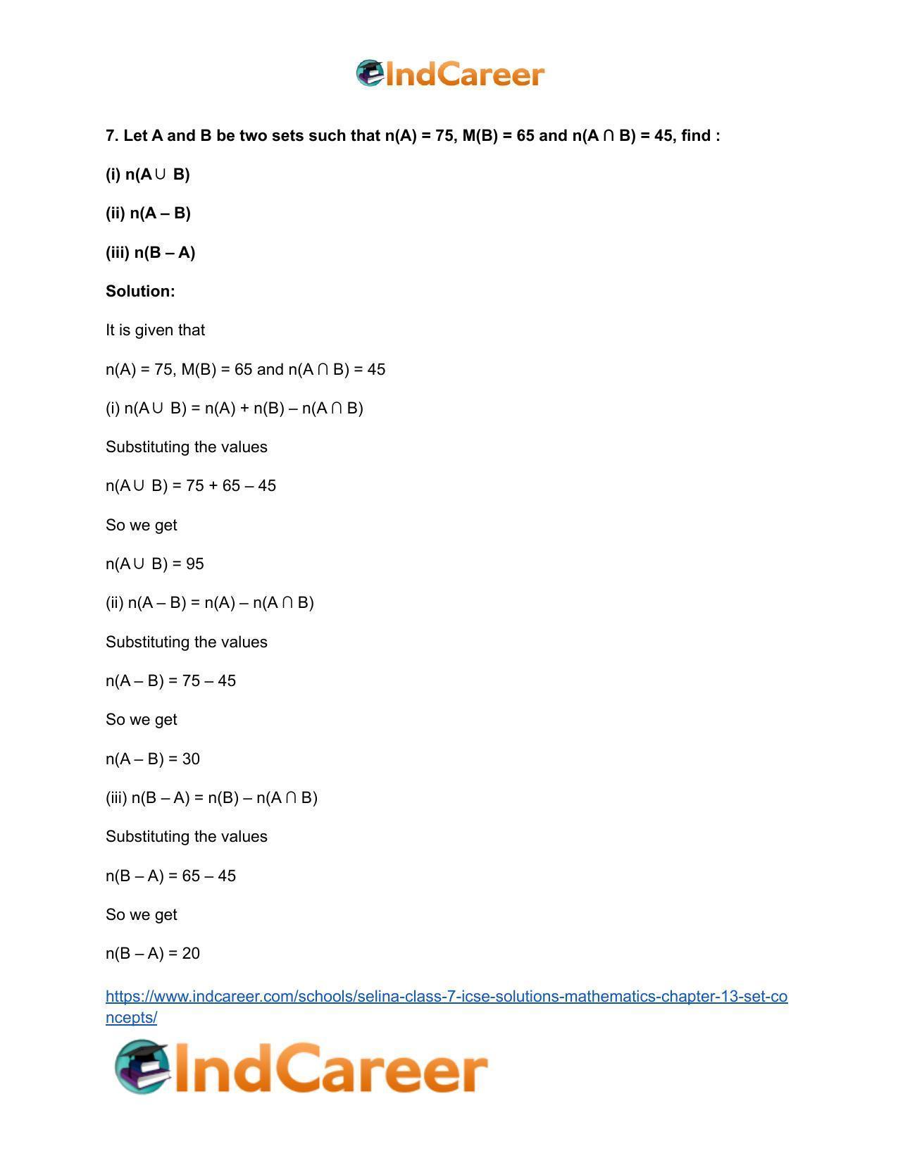 Selina Class 7 ICSE Solutions Mathematics : Chapter 13- Set Concepts - Page 42