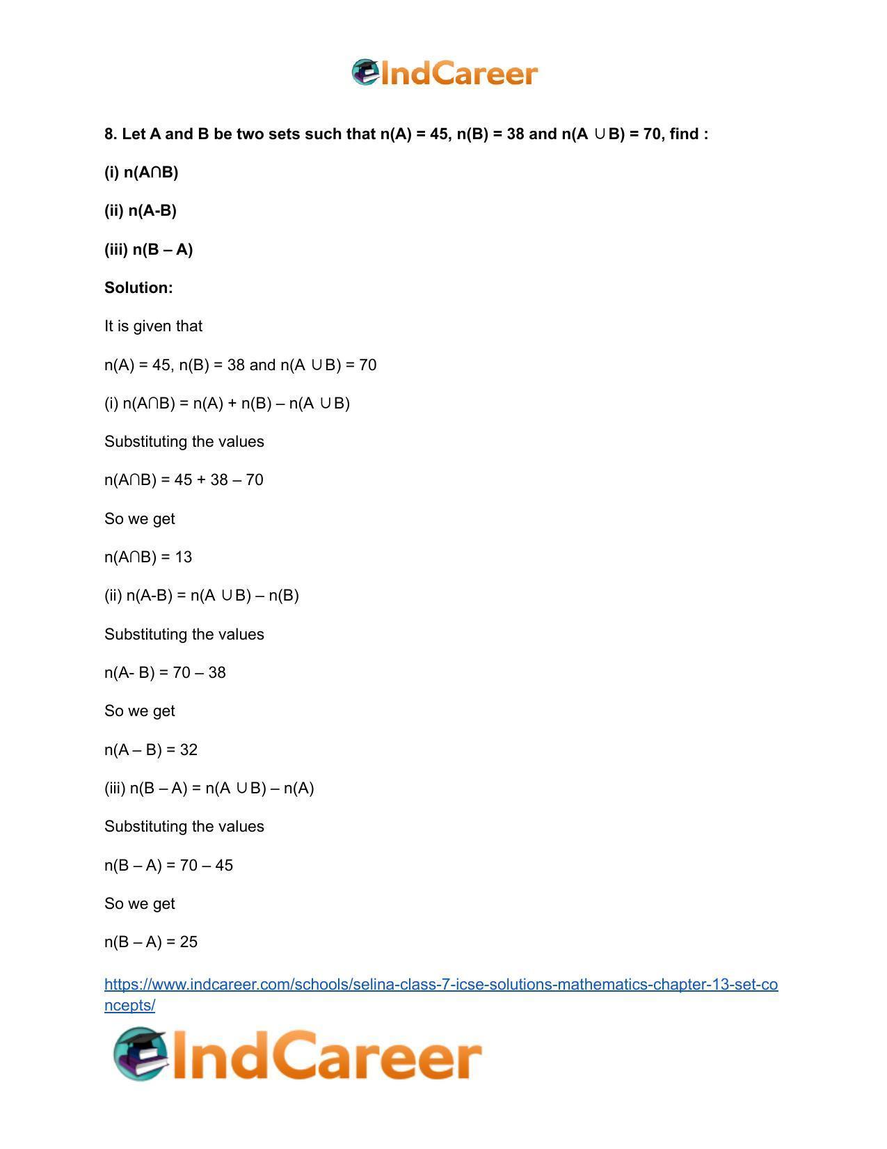 Selina Class 7 ICSE Solutions Mathematics : Chapter 13- Set Concepts - Page 43