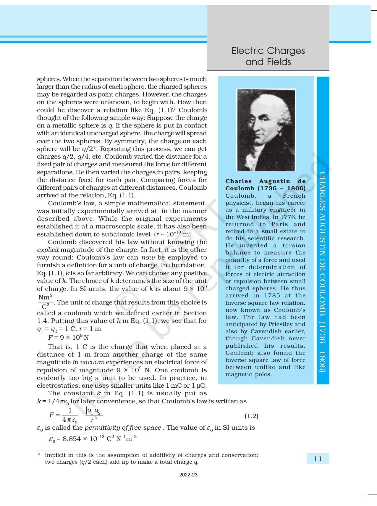 NCERT Book for Class 12 Physics Chapter 1 Electric Charges and Fields - Page 11