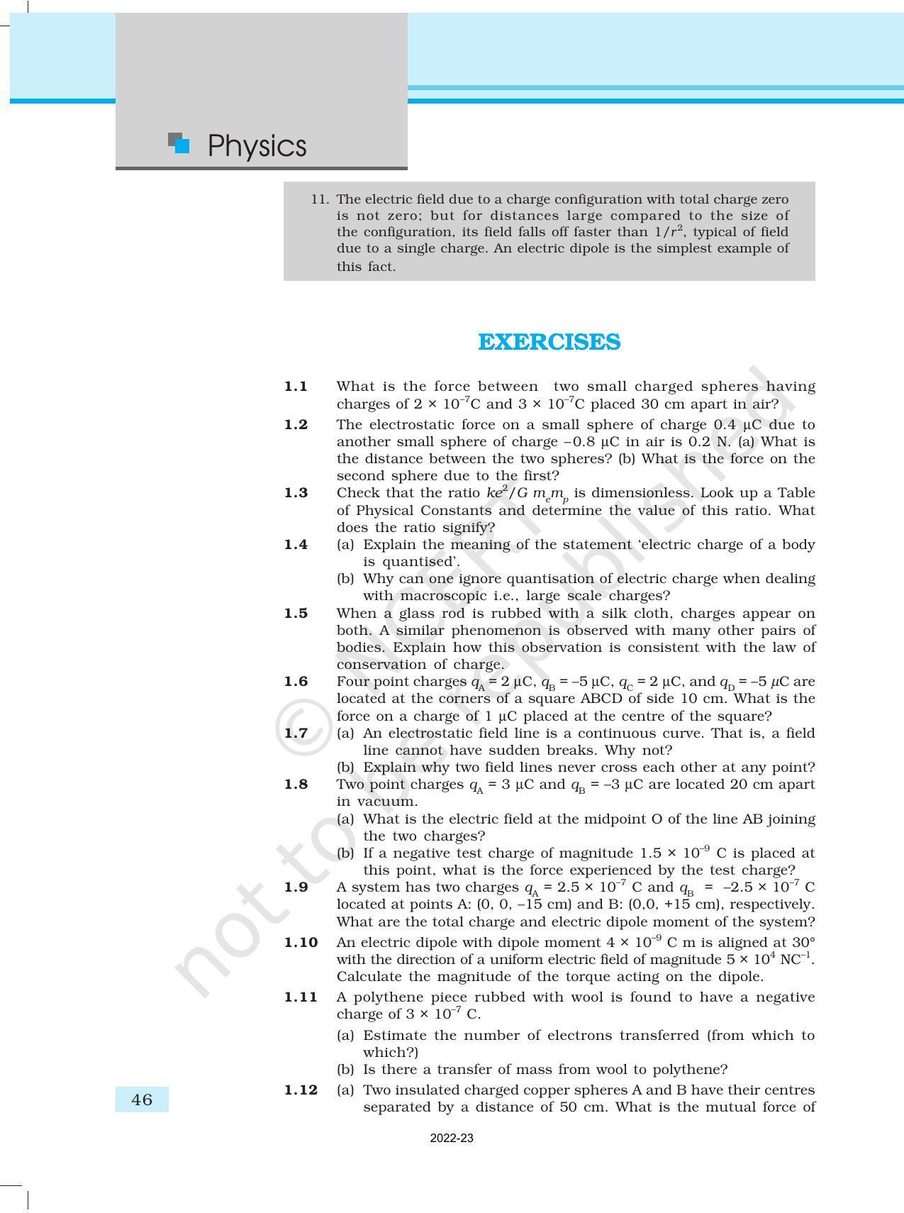NCERT Book for Class 12 Physics Chapter 1 Electric Charges and Fields - Page 46