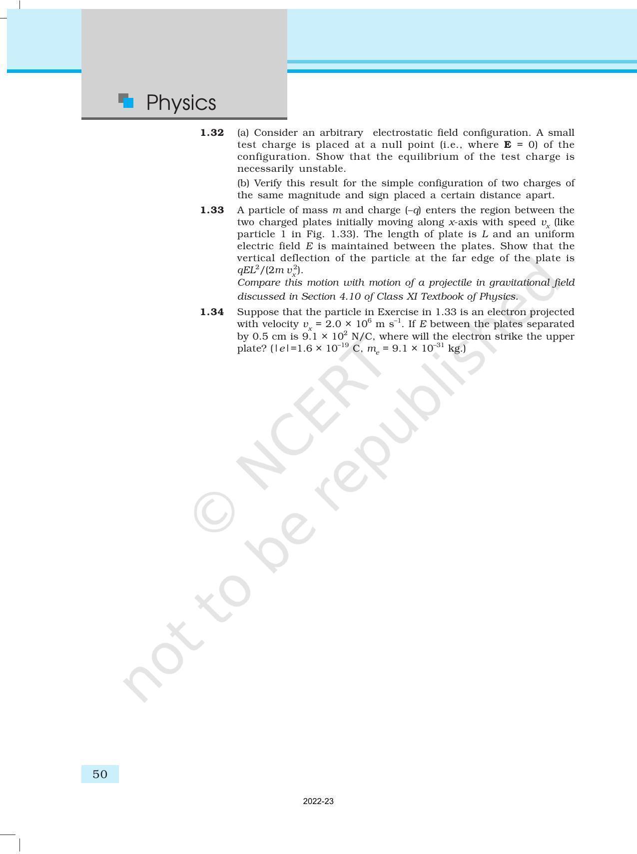 NCERT Book for Class 12 Physics Chapter 1 Electric Charges and Fields - Page 50