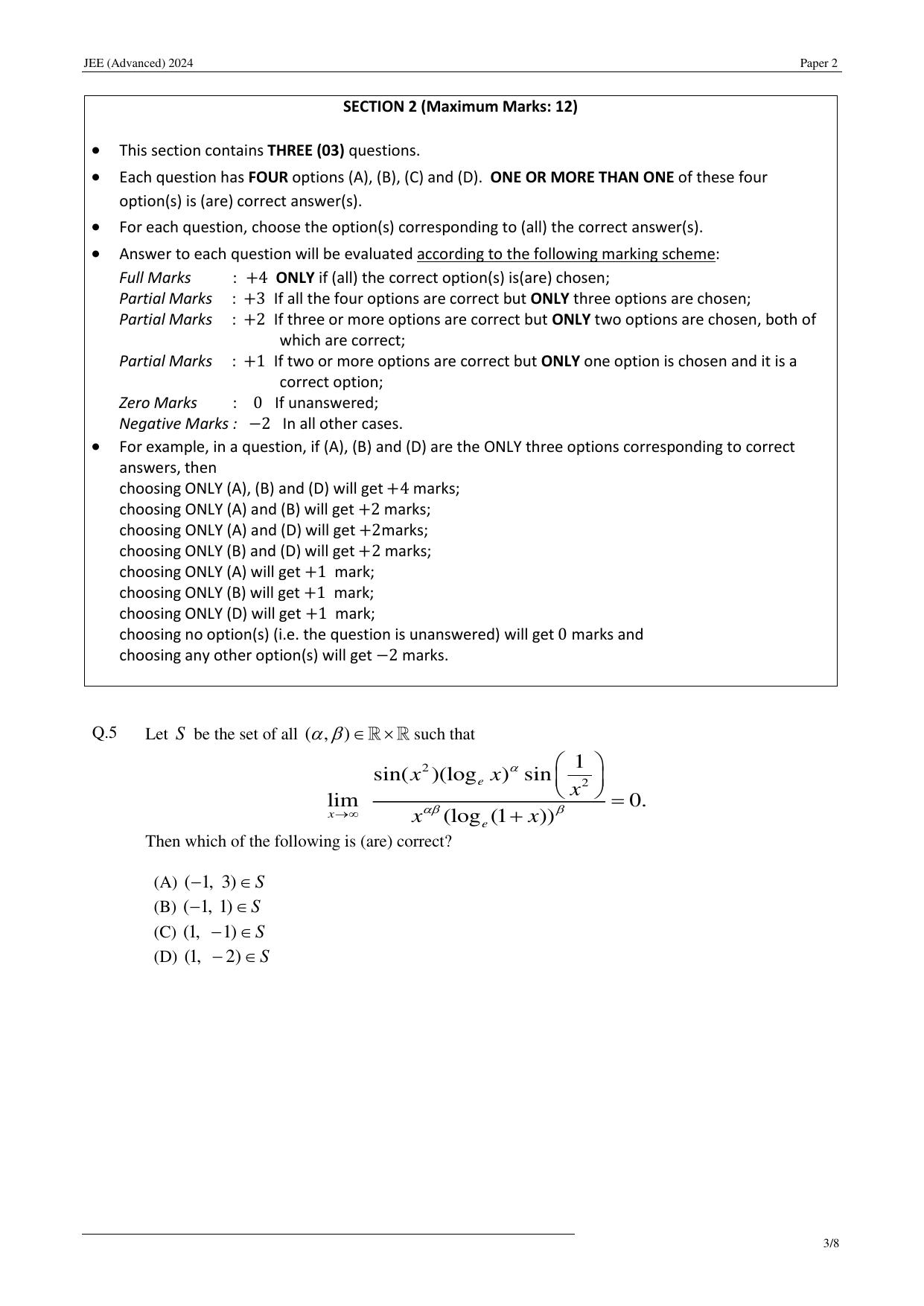 JEE (Advanced) 2024 Paper II - Mathematics Question Paper - Page 3